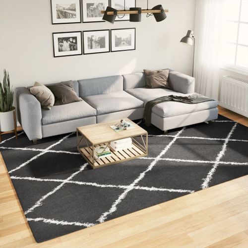 Tapis shaggy à poils longs moderne noir et crème 240x340 cm - Photo n°2; ?>