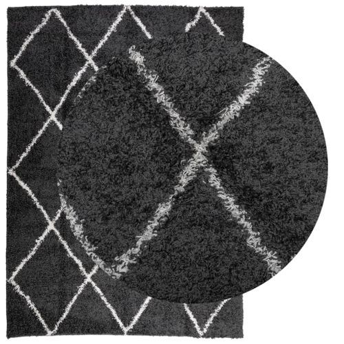 Tapis shaggy à poils longs moderne noir et crème 240x340 cm - Photo n°3; ?>