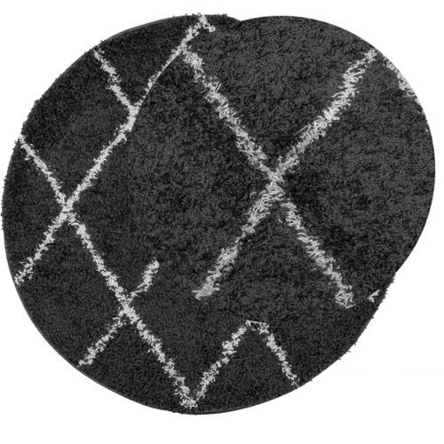 Tapis shaggy à poils longs moderne noir et crème Ø 280 cm - Photo n°3; ?>