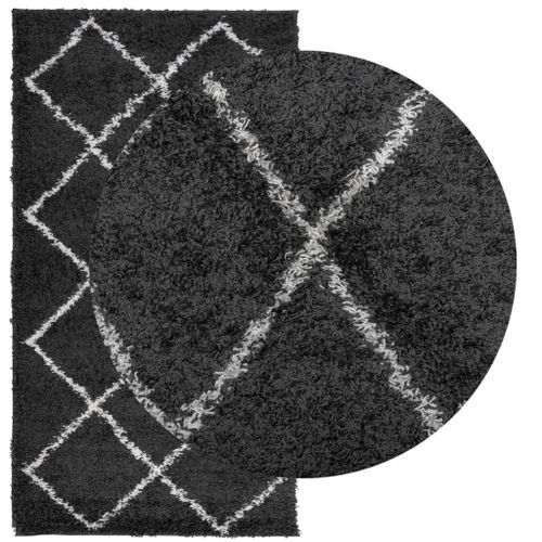 Tapis shaggy à poils longs moderne noir et crème 60x110 cm - Photo n°3; ?>