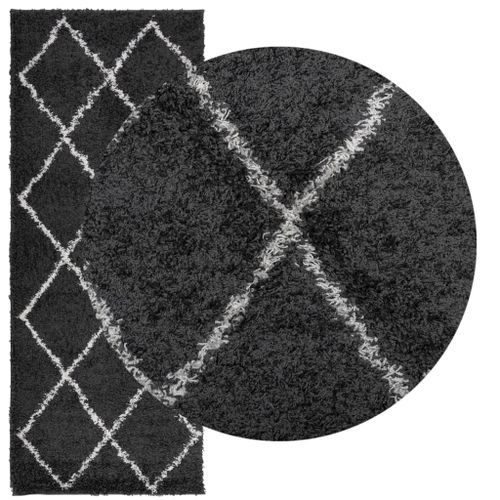 Tapis shaggy à poils longs moderne noir et crème 80x200 cm - Photo n°3; ?>