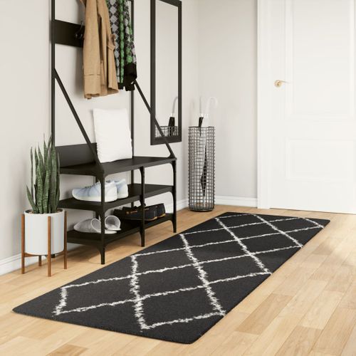 Tapis shaggy à poils longs moderne noir et crème 80x250 cm - Photo n°2; ?>