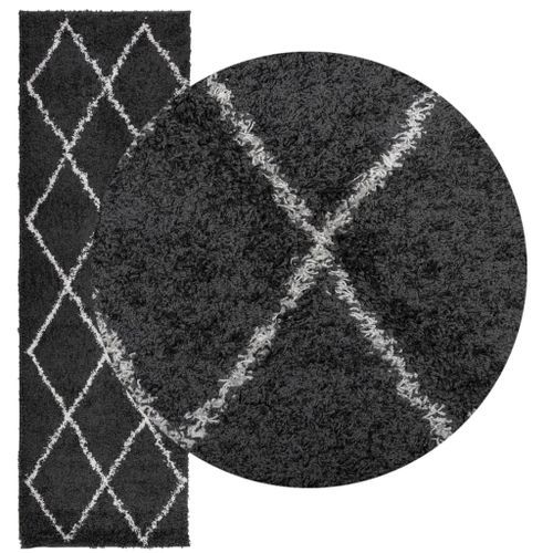 Tapis shaggy à poils longs moderne noir et crème 80x250 cm - Photo n°3; ?>