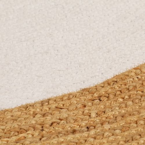 Tapis tressé Blanc et naturel 120 cm Jute et coton Rond - Photo n°2; ?>