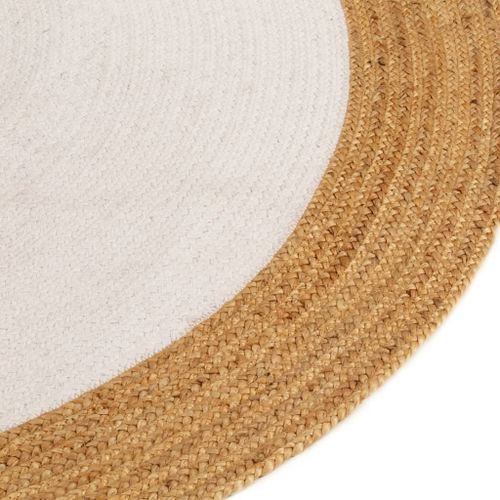 Tapis tressé Blanc et naturel 120 cm Jute et coton Rond - Photo n°3; ?>