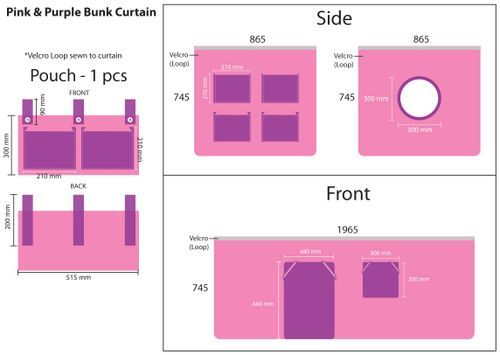 Tente pour lit mezzanine tissu rose et violet Bella - Photo n°3; ?>