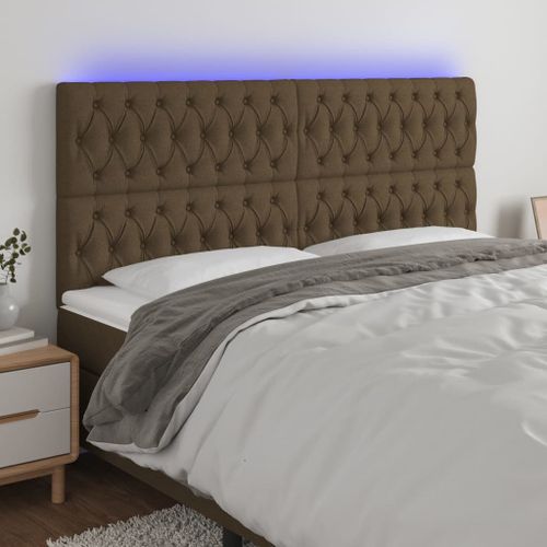 Tête de lit à LED Marron foncé 200x7x118/128 cm Tissu - Photo n°3; ?>