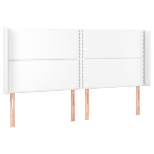 Tête de lit avec oreilles Blanc 163x16x118/128 cm Similicuir - Photo n°2; ?>