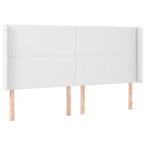 Tête de lit avec oreilles Blanc 163x23x118/128 cm Similicuir - Photo n°2; ?>