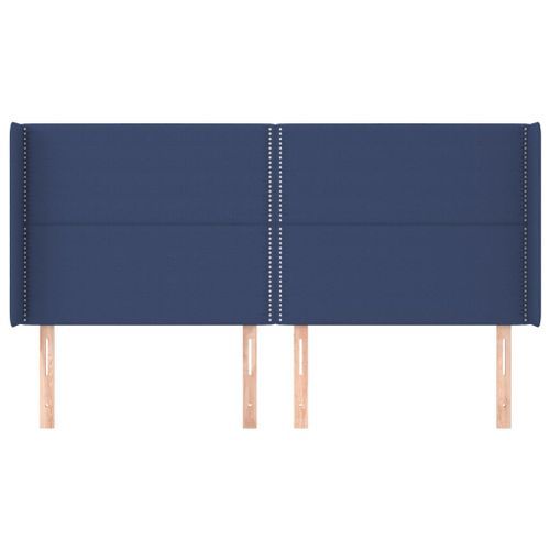 Tête de lit avec oreilles Bleu 163x16x118/128 cm Tissu - Photo n°3; ?>