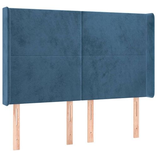 Tête de lit avec oreilles Bleu foncé 147x16x118/128 cm Velours - Photo n°2; ?>