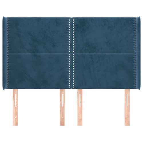 Tête de lit avec oreilles Bleu foncé 147x16x118/128 cm Velours - Photo n°3; ?>