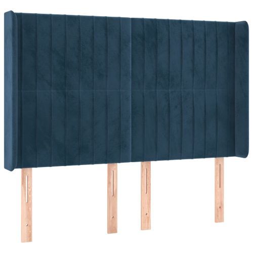 Tête de lit avec oreilles Bleu foncé 147x16x118/128 cm Velours - Photo n°2; ?>