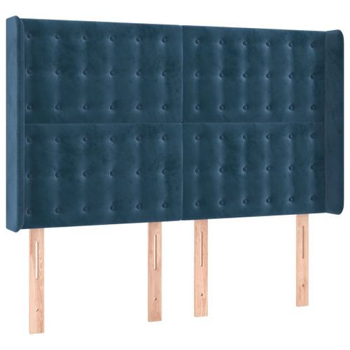 Tête de lit avec oreilles Bleu foncé 147x16x118/128 cm Velours - Photo n°2; ?>