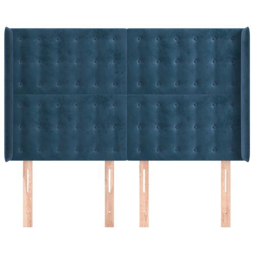 Tête de lit avec oreilles Bleu foncé 147x16x118/128 cm Velours - Photo n°3; ?>