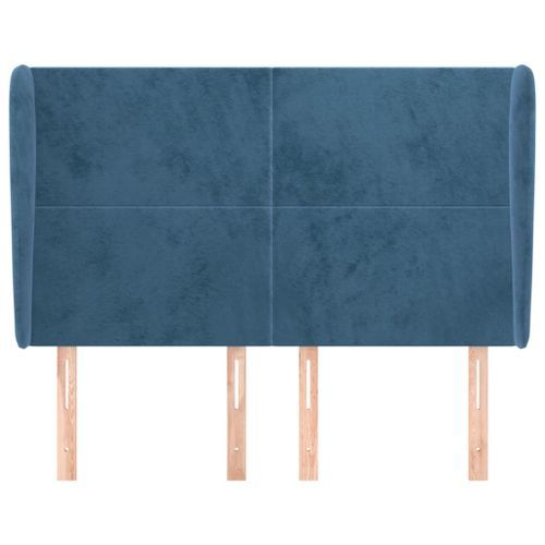 Tête de lit avec oreilles Bleu foncé 147x23x118/128 cm Velours - Photo n°3; ?>