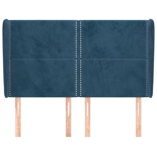 Tête de lit avec oreilles Bleu foncé 147x23x118/128 cm Velours - Photo n°3; ?>