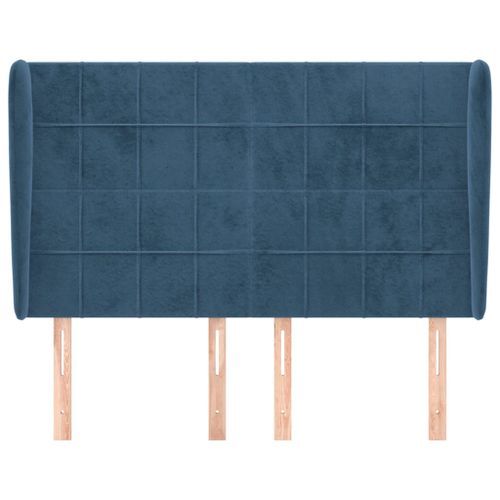 Tête de lit avec oreilles Bleu foncé 147x23x118/128 cm Velours - Photo n°3; ?>