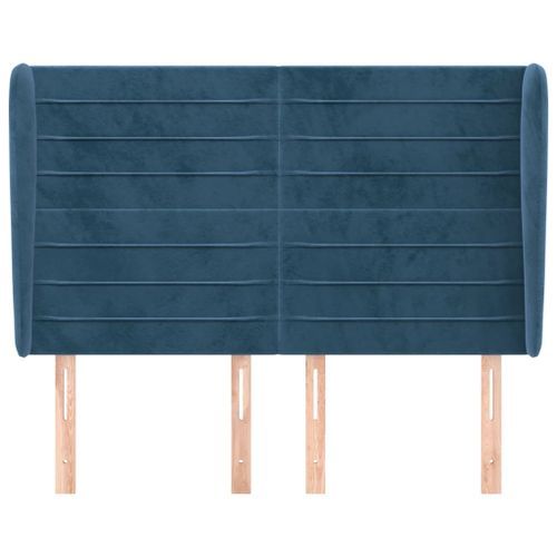 Tête de lit avec oreilles Bleu foncé 147x23x118/128 cm Velours - Photo n°3; ?>