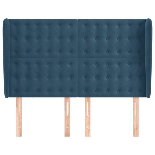 Tête de lit avec oreilles Bleu foncé 147x23x118/128 cm Velours - Photo n°3; ?>