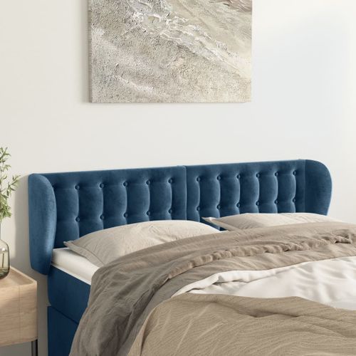 Tête de lit avec oreilles Bleu foncé 147x23x78/88 cm Velours - Photo n°2; ?>