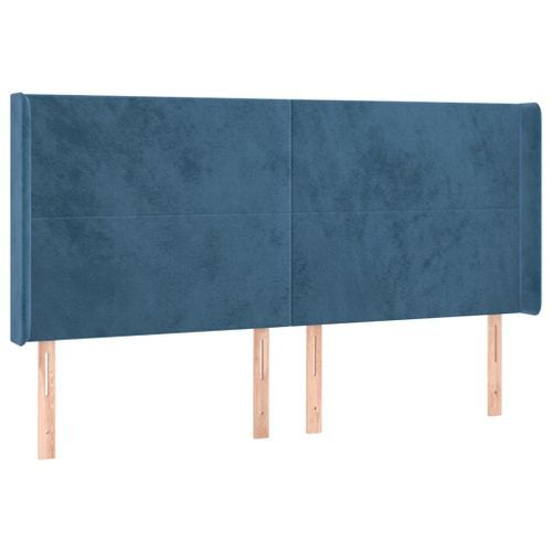 Tête de lit avec oreilles Bleu foncé 163x16x118/128 cm Velours - Photo n°2; ?>