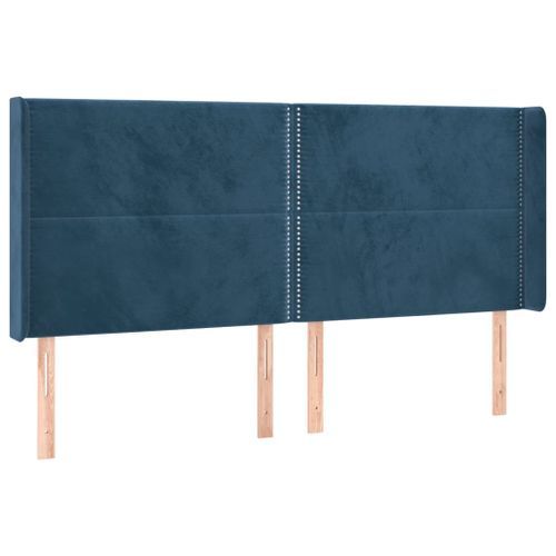 Tête de lit avec oreilles Bleu foncé 163x16x118/128 cm Velours - Photo n°2; ?>