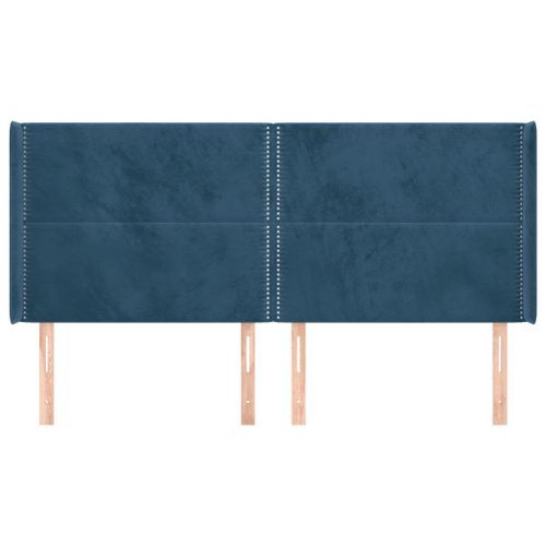 Tête de lit avec oreilles Bleu foncé 163x16x118/128 cm Velours - Photo n°3; ?>