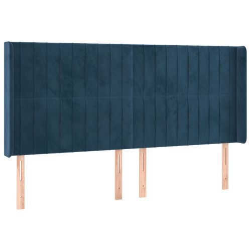 Tête de lit avec oreilles Bleu foncé 163x16x118/128 cm Velours - Photo n°2; ?>