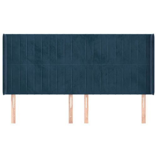 Tête de lit avec oreilles Bleu foncé 163x16x118/128 cm Velours - Photo n°3; ?>