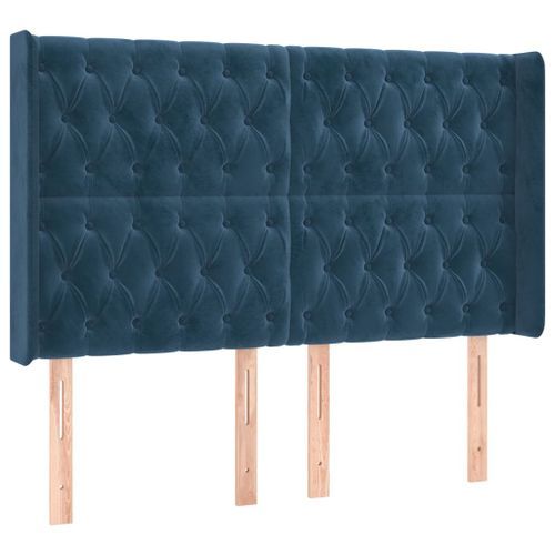 Tête de lit avec oreilles Bleu foncé 163x16x118/128 cm Velours - Photo n°2; ?>