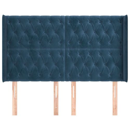 Tête de lit avec oreilles Bleu foncé 163x16x118/128 cm Velours - Photo n°3; ?>