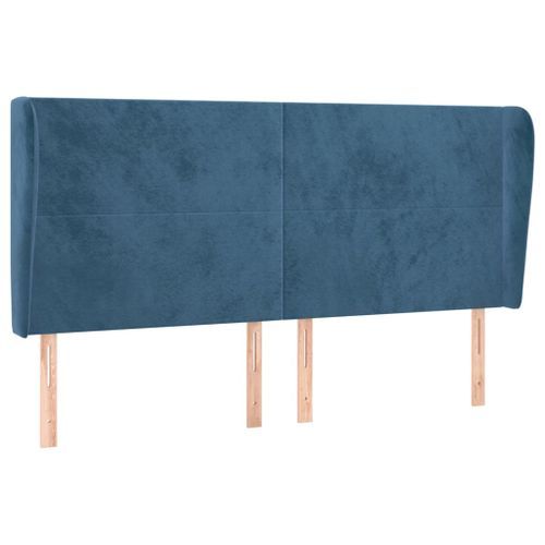 Tête de lit avec oreilles Bleu foncé 163x23x118/128 cm Velours - Photo n°2; ?>