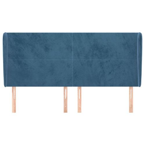 Tête de lit avec oreilles Bleu foncé 163x23x118/128 cm Velours - Photo n°3; ?>