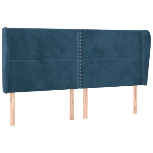 Tête de lit avec oreilles Bleu foncé 163x23x118/128 cm Velours - Photo n°2; ?>