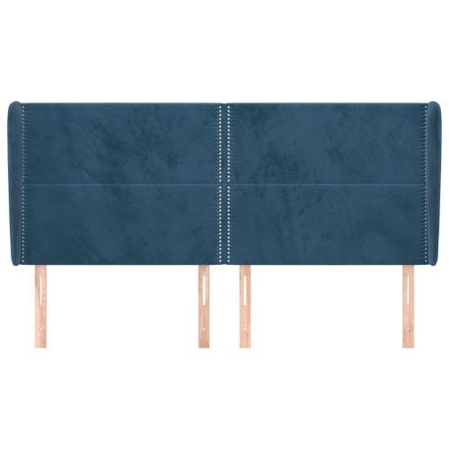 Tête de lit avec oreilles Bleu foncé 163x23x118/128 cm Velours - Photo n°3; ?>