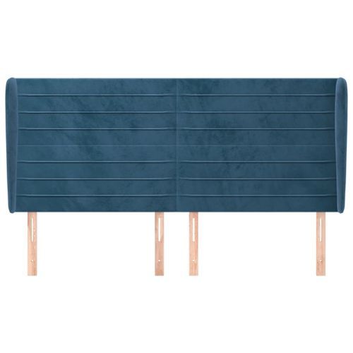 Tête de lit avec oreilles Bleu foncé 163x23x118/128 cm Velours - Photo n°3; ?>