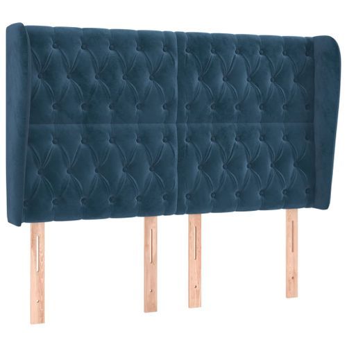 Tête de lit avec oreilles Bleu foncé 163x23x118/128 cm Velours - Photo n°2; ?>