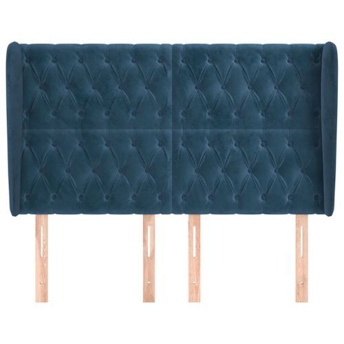 Tête de lit avec oreilles Bleu foncé 163x23x118/128 cm Velours - Photo n°3; ?>