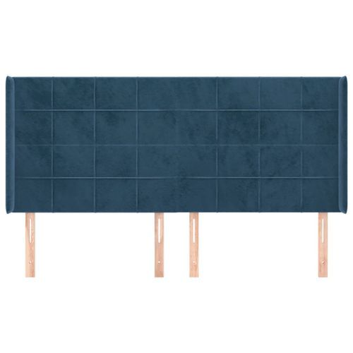 Tête de lit avec oreilles Bleu foncé 183x16x118/128 cm Velours - Photo n°3; ?>