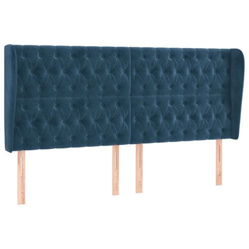 Tête de lit avec oreilles Bleu foncé 183x23x118/128 cm Velours - Photo n°2; ?>