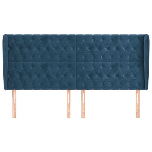 Tête de lit avec oreilles Bleu foncé 183x23x118/128 cm Velours - Photo n°3; ?>