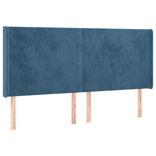 Tête de lit avec oreilles Bleu foncé 203x16x118/128 cm Velours - Photo n°2; ?>