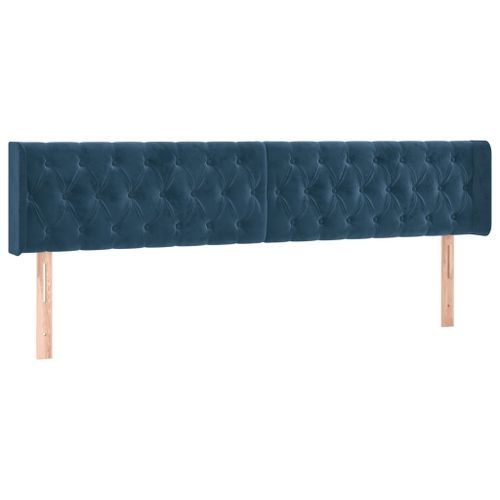 Tête de lit avec oreilles Bleu foncé 203x16x78/88 cm Velours - Photo n°2; ?>