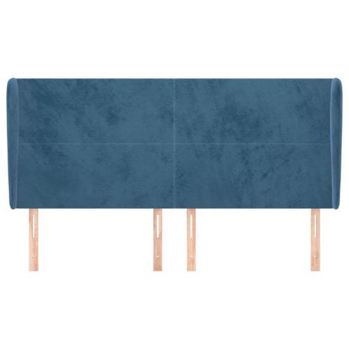 Tête de lit avec oreilles Bleu foncé 203x23x118/128 cm Velours - Photo n°3; ?>