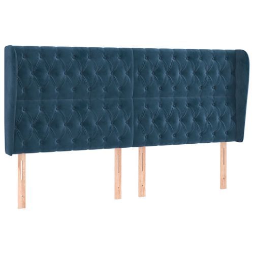 Tête de lit avec oreilles Bleu foncé 203x23x118/128 cm Velours - Photo n°2; ?>