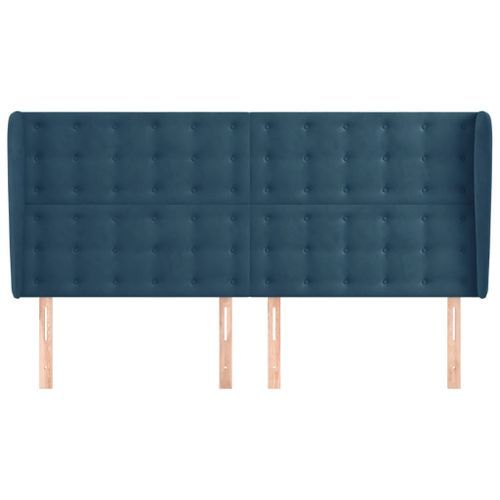 Tête de lit avec oreilles Bleu foncé 203x23x118/128 cm Velours - Photo n°3; ?>