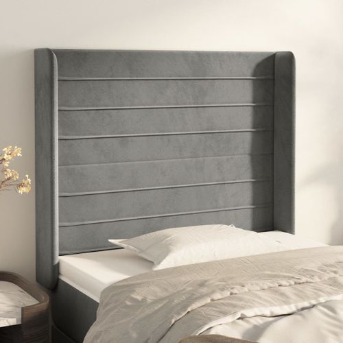 Tête de lit avec oreilles Gris clair 103x16x118/128 cm Velours - Photo n°2; ?>