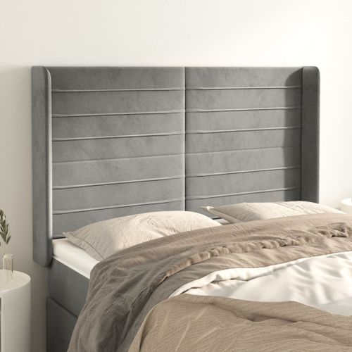 Tête de lit avec oreilles Gris clair 147x16x118/128 cm Velours - Photo n°2; ?>