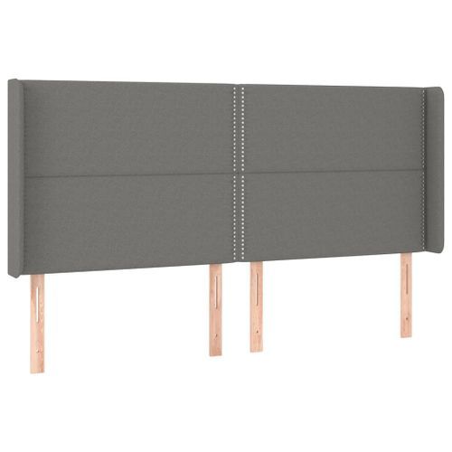 Tête de lit avec oreilles Gris foncé 203x16x118/128 cm Tissu - Photo n°2; ?>